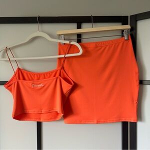[M] Tranquila Swimwear Bright Orange Women's Swim Coverup 2 Pcs Set Tank & Skirt
